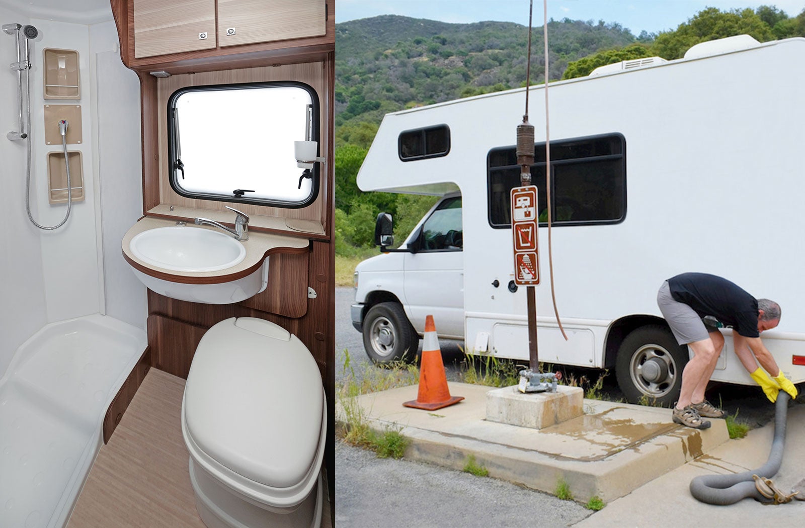 Portable RV/camper toilet and holding tank setup in Muskegon, Michigan