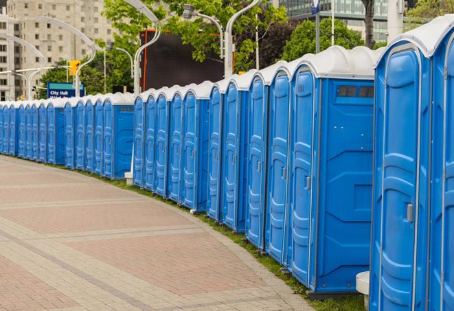 Seasonal porta potty units set up at a Muskegon, Michigan venue